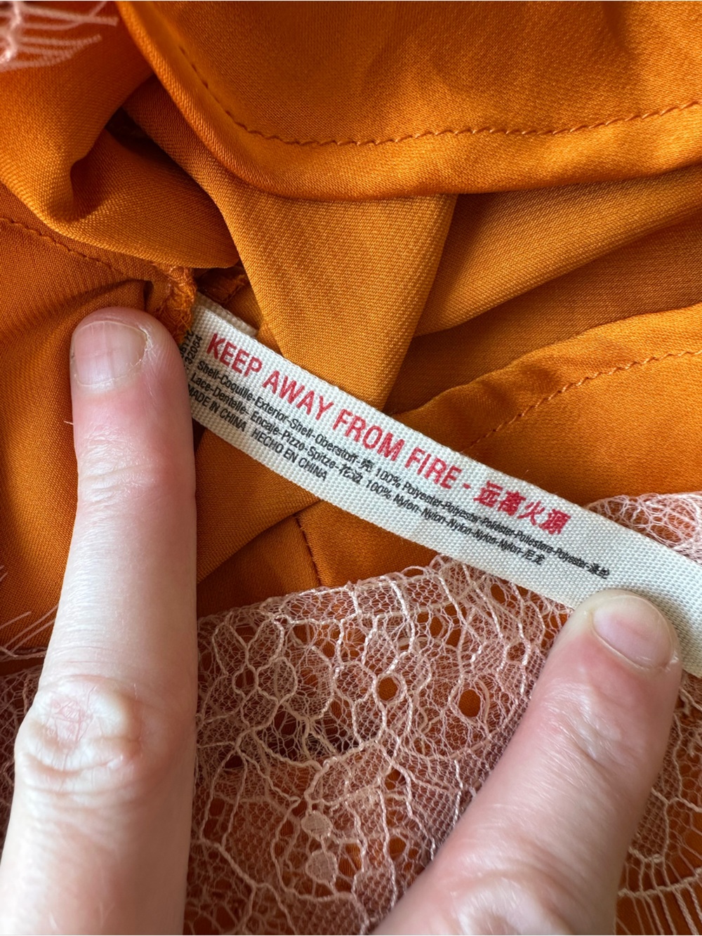 Free People Bright Orange Satin Slip Skirt Double Lined Bohemian Lace Tie - Picture 8 of 8